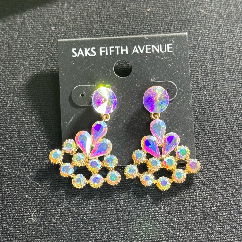 Glamorous Saks Fifth Avenue AB Crystal Statement Earrings